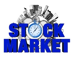 stock market sign with clock